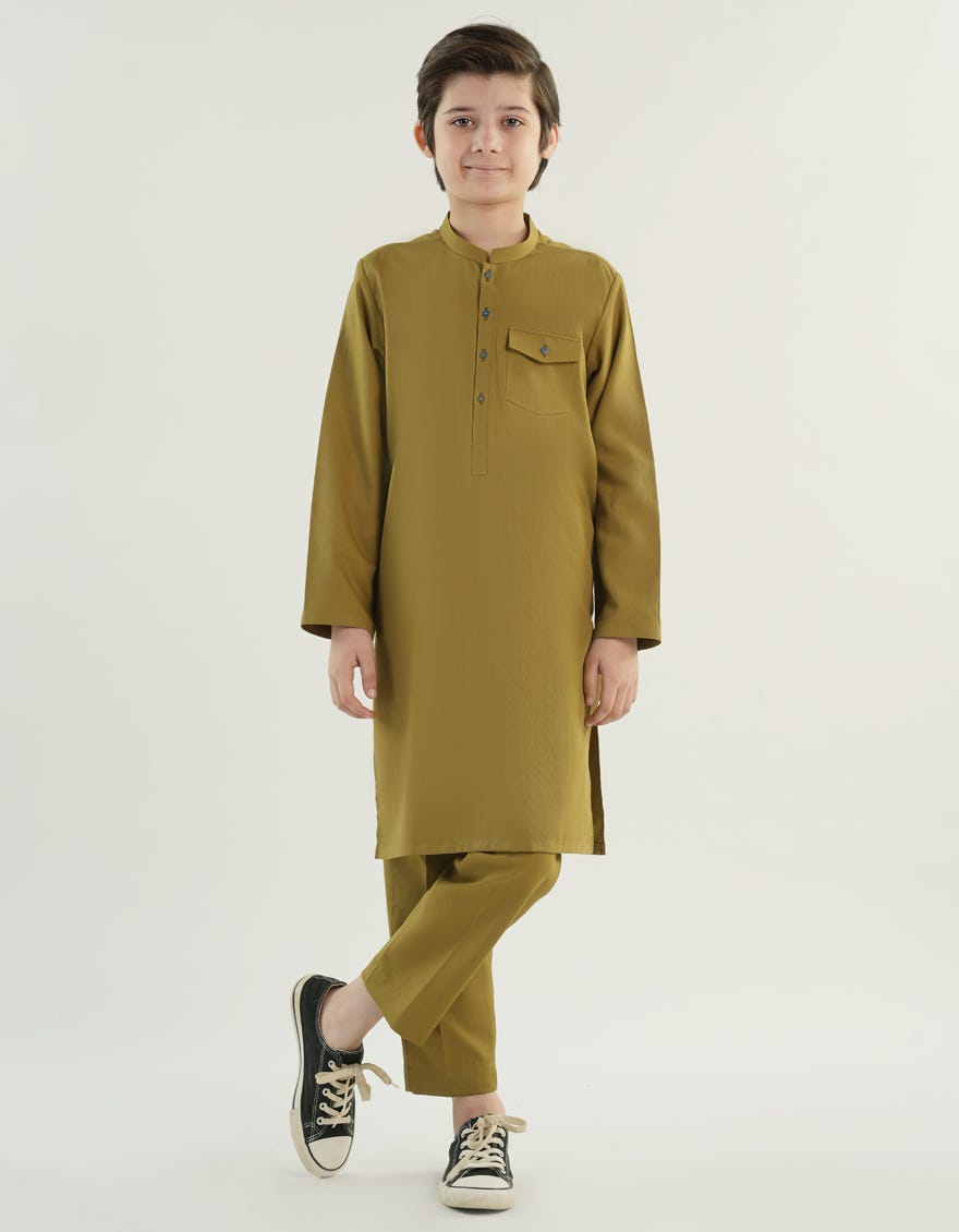 OLIVE GREEN BLENDED KURTA PAJAMA | JCKP-A-46483