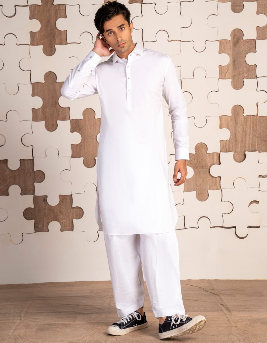 WHITE COTTON KAMEEZ SHALWAR | JTKS-A-46485