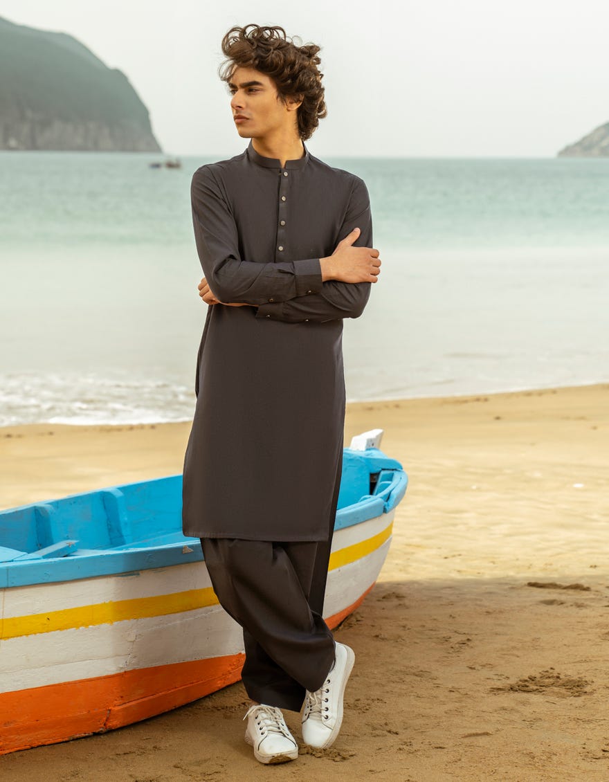DARK GREY COTTON KAMEEZ SHALWAR | JTKS-A-46520