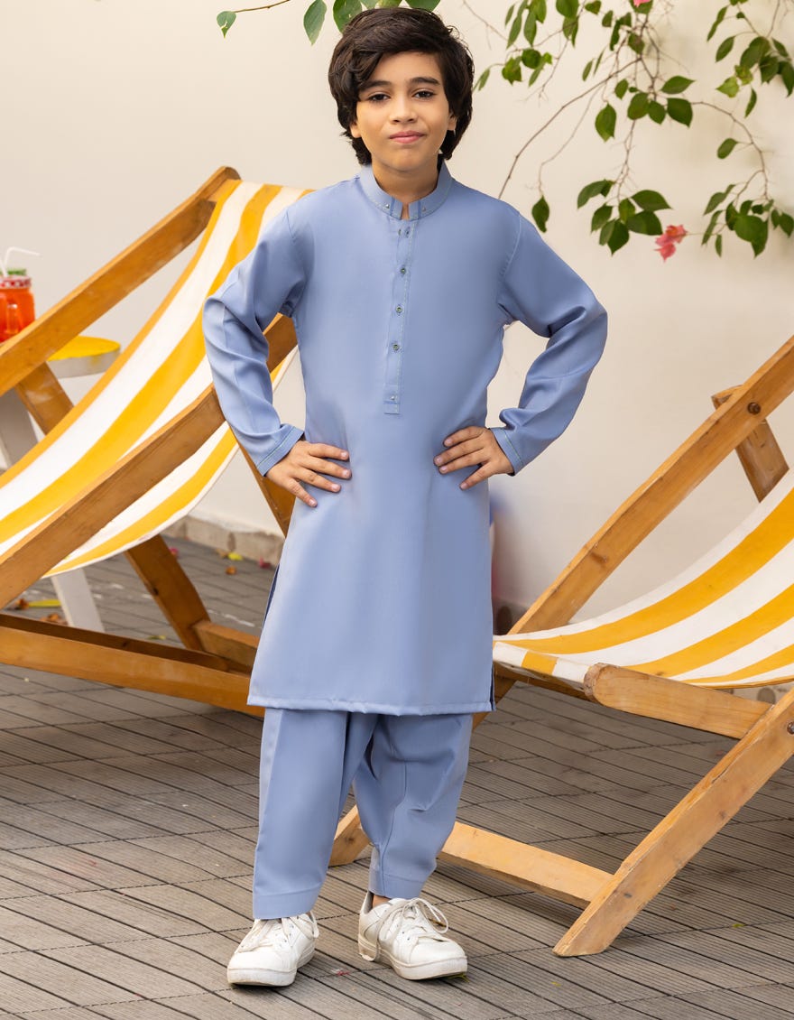 SKY BLUE BLENDED KAMEEZ SHALWAR | JCKS-A-46558