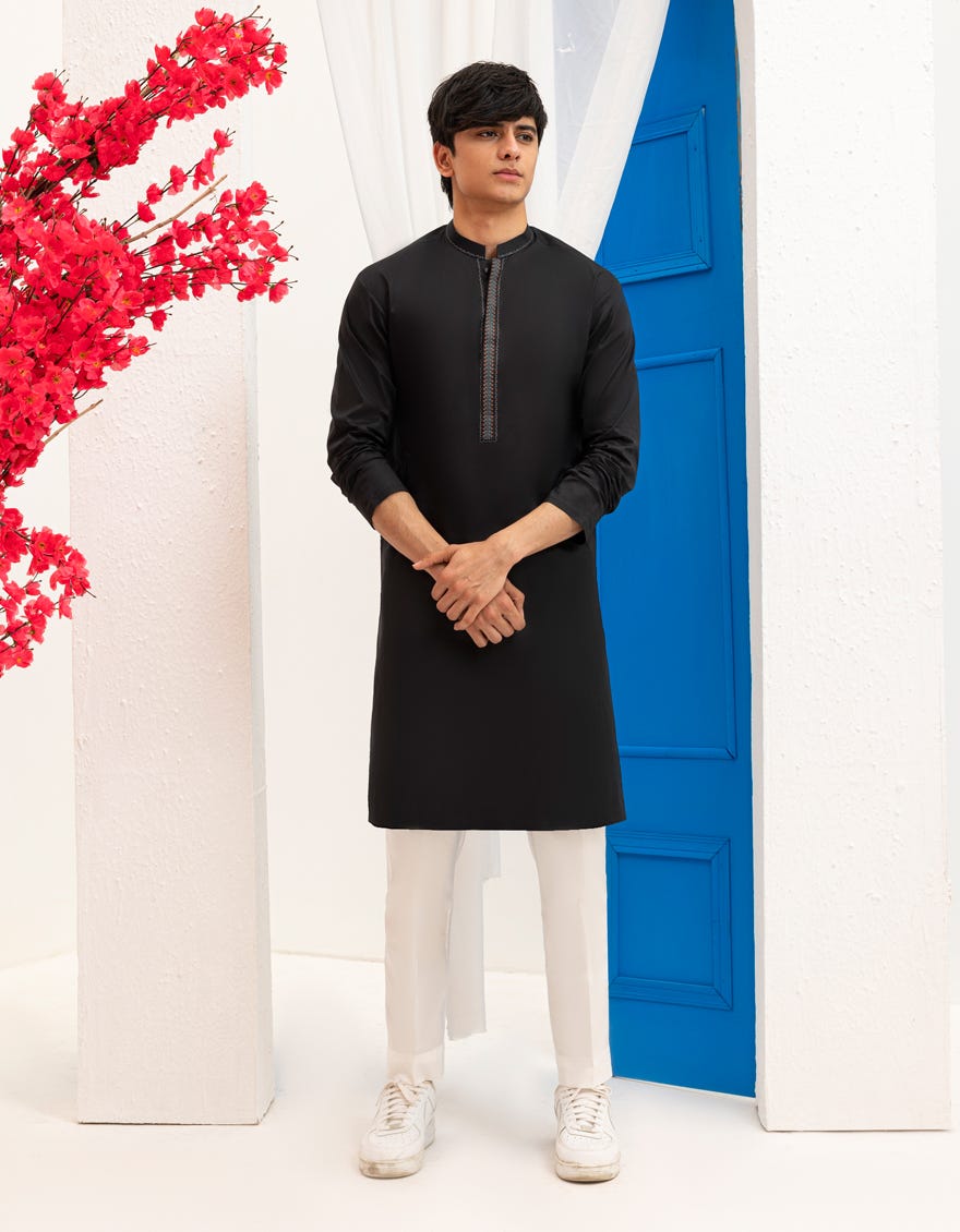 BLACK COTTON KURTA | JTK-A-46593