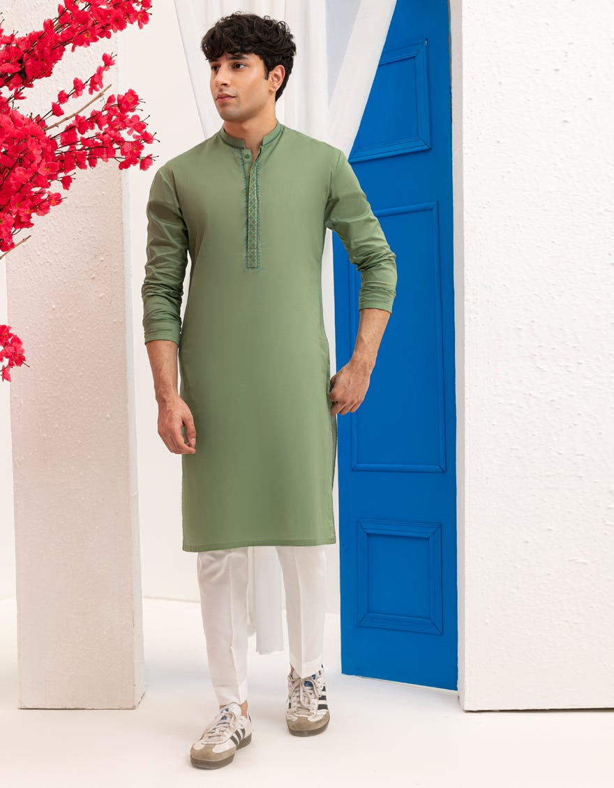 GREEN COTTON KURTA | JTK-A-46594