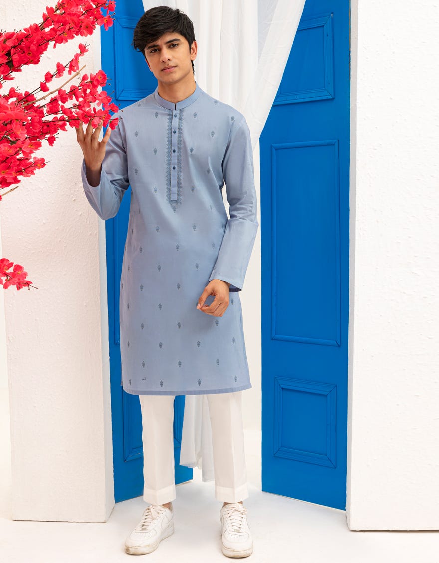 DULL BLUE COTTON KURTA