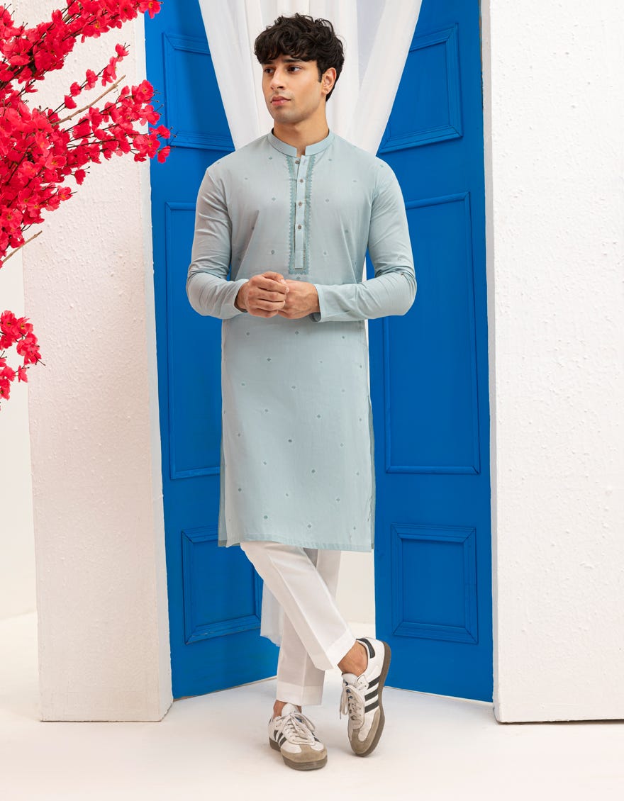 AQUA GREEN COTTON KURTA | JTK-S-46597