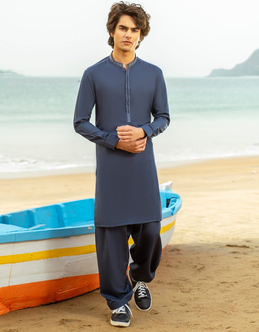 DENIM BLUE BLENDED KAMEEZ SHALWAR | JTKS-A-46600