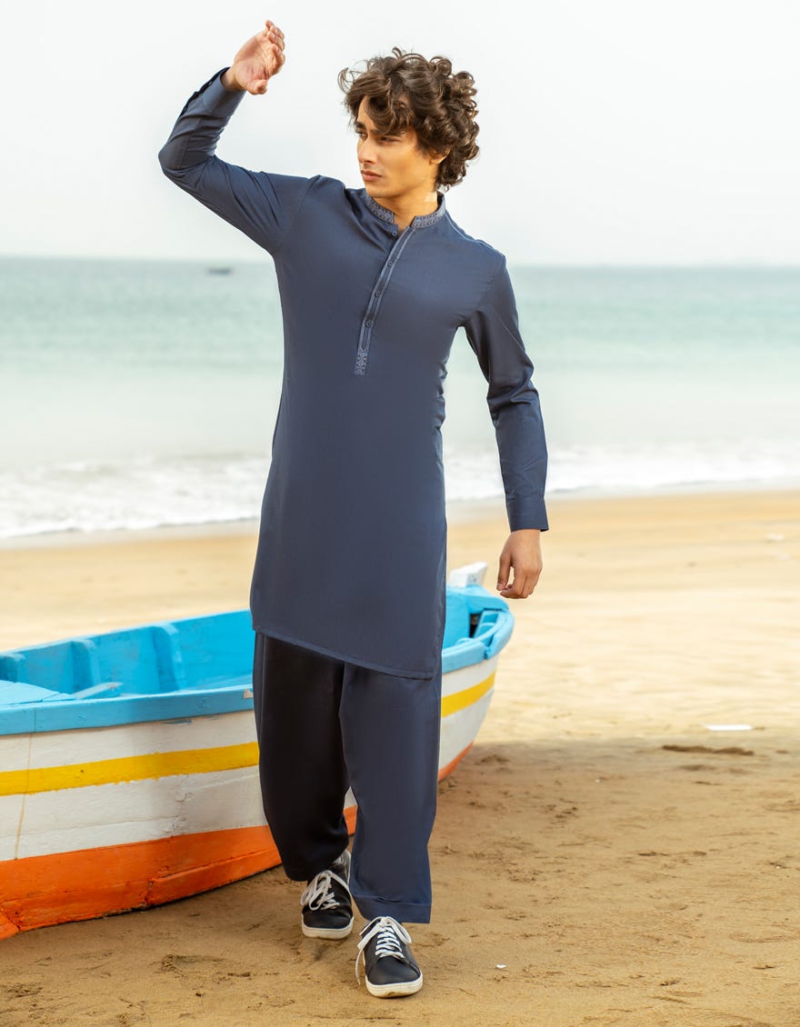 DENIM BLUE BLENDED KAMEEZ SHALWAR | JTKS-A-46600