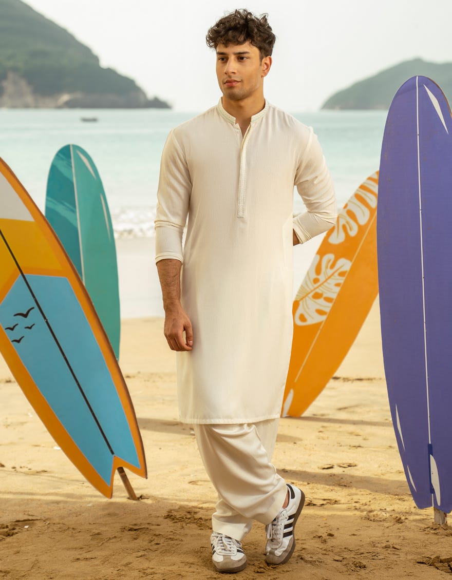 OFF WHITE BLENDED KAMEEZ SHALWAR | JTKS-A-46602