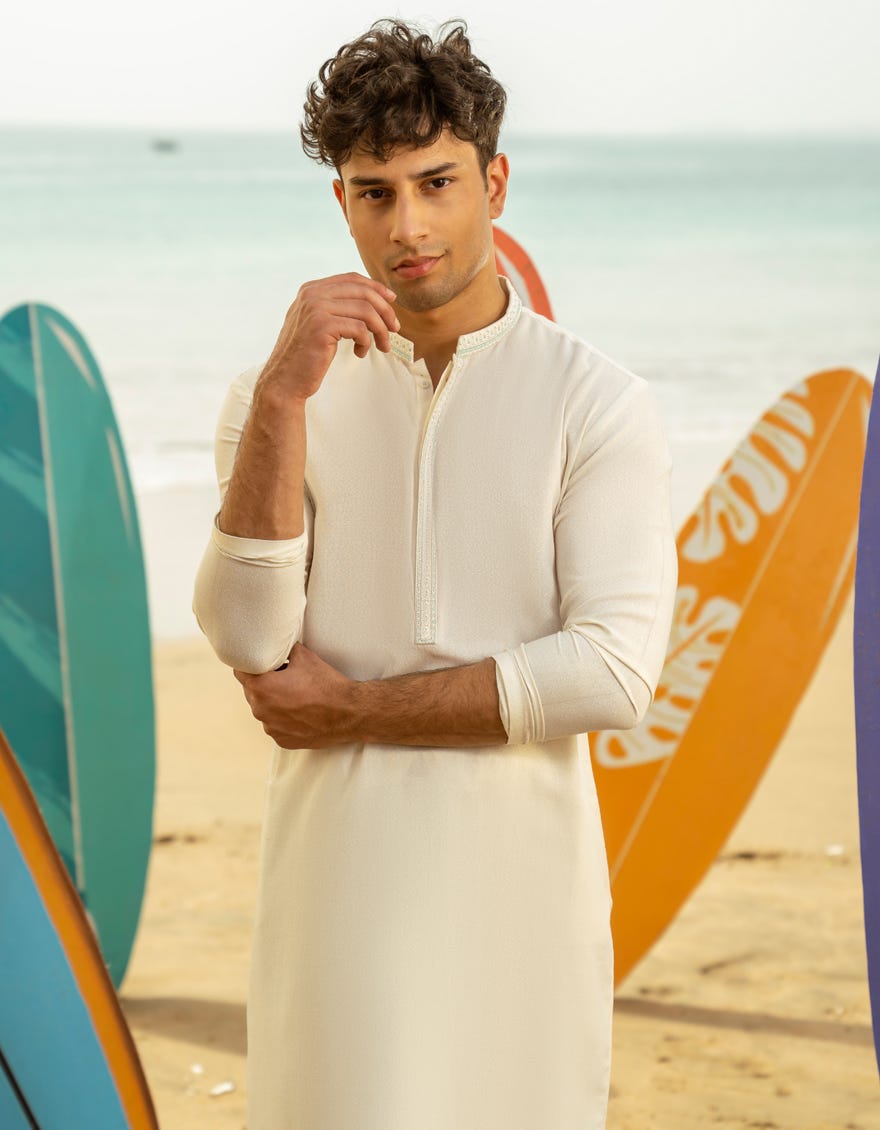 OFF WHITE BLENDED KAMEEZ SHALWAR | JTKS-A-46602
