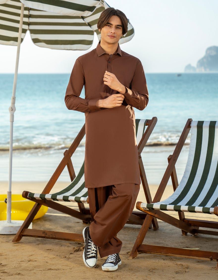 BROWN COTTON KAMEEZ SHALWAR | JTKS-A-46644
