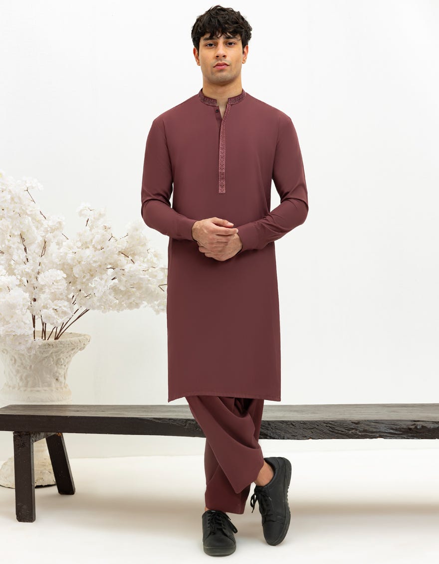 BRICK RED BLENDED KAMEEZ SHALWAR