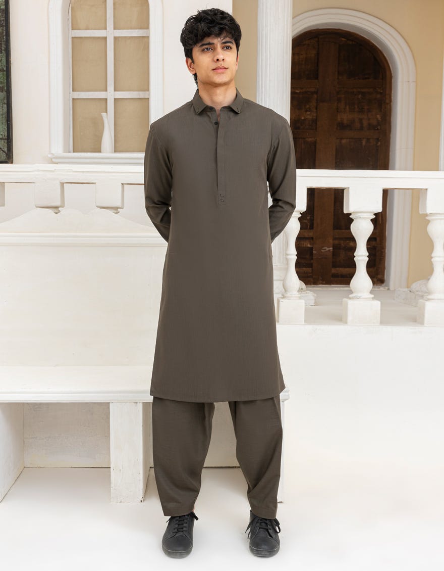 OLIVE BLENDED KAMEEZ SHALWAR