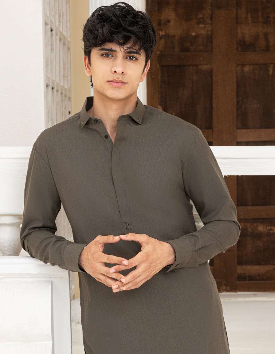 OLIVE BLENDED KAMEEZ SHALWAR