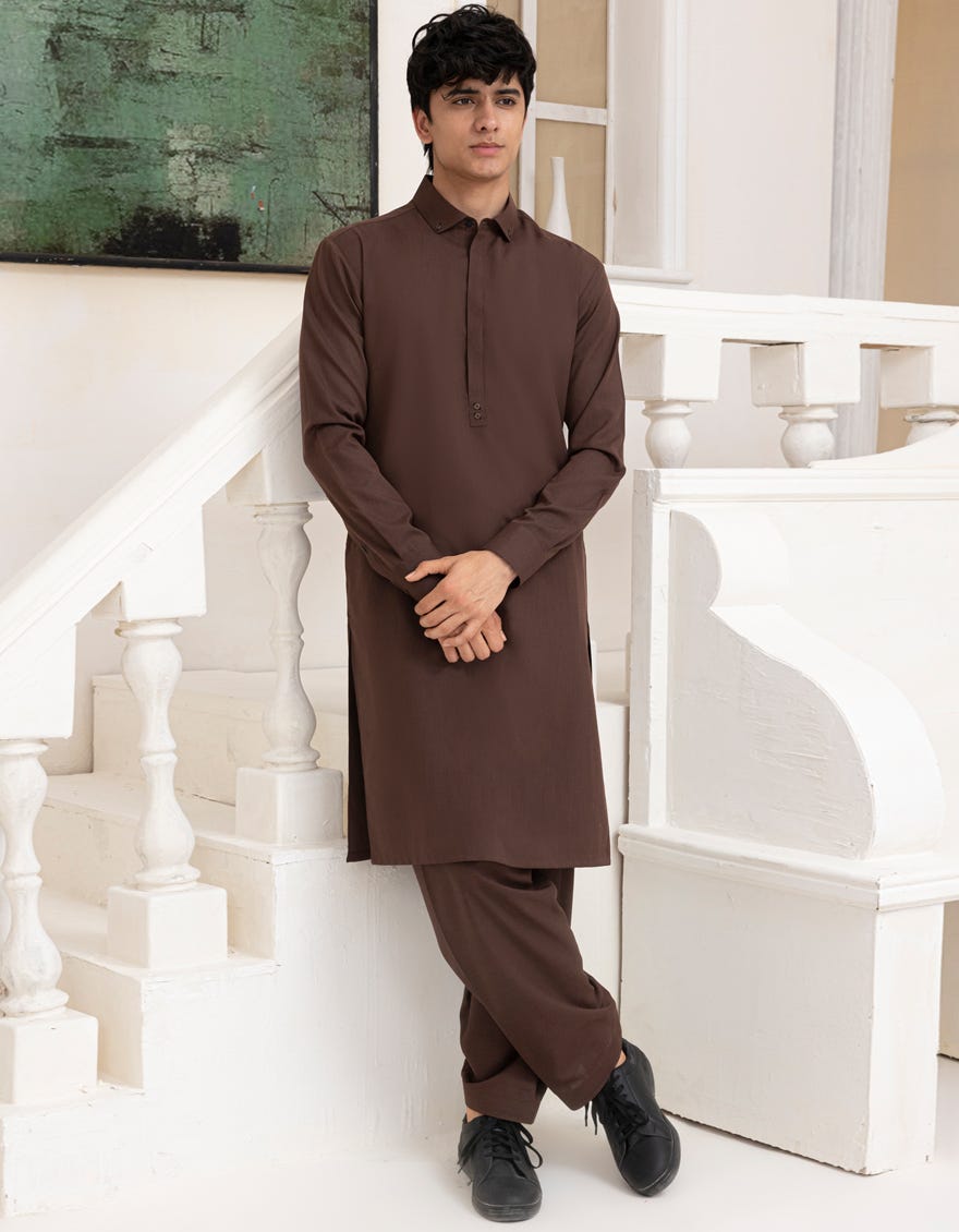 DARK BROWN BLENDED KAMEEZ SHALWAR