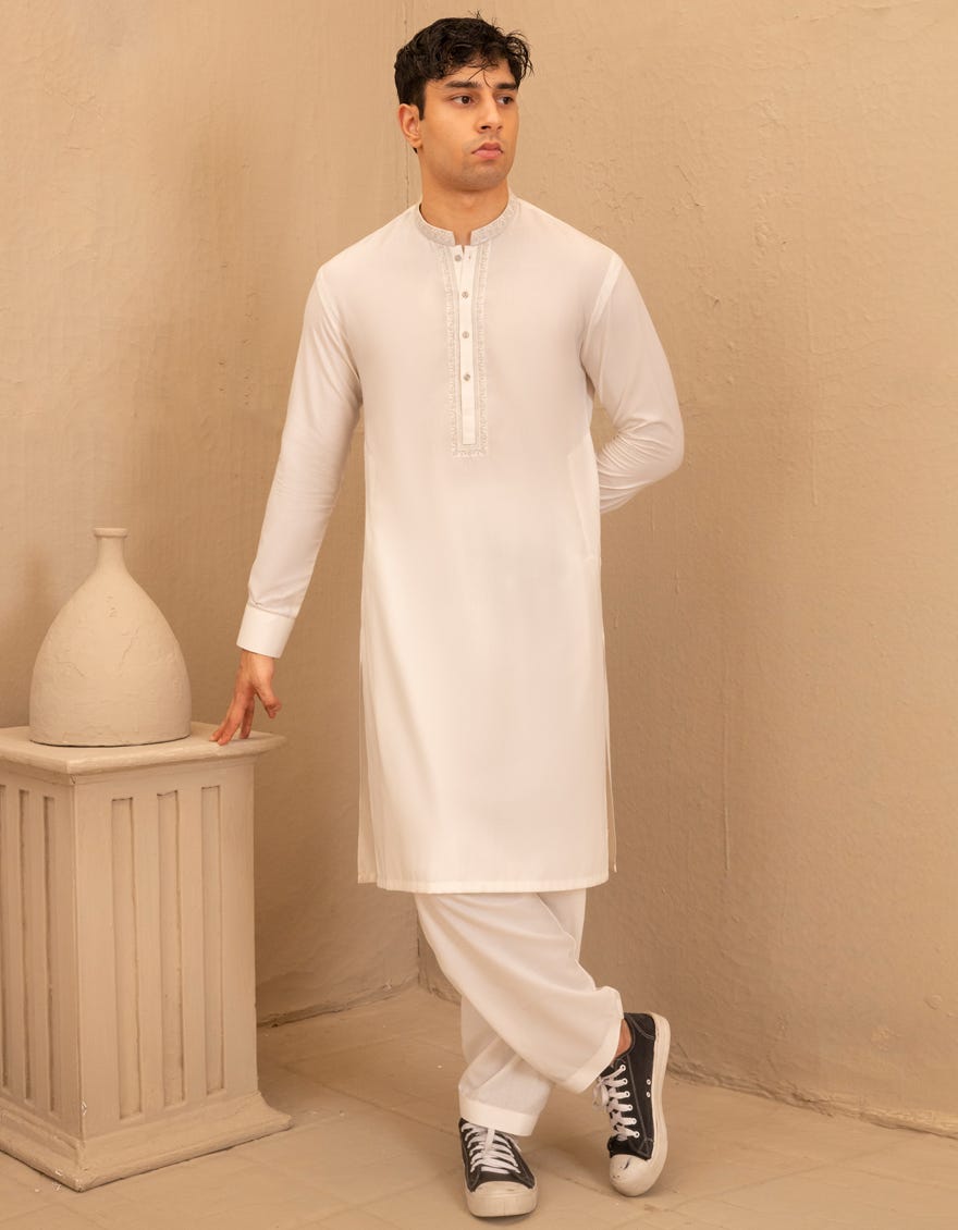 WHITE BLENDED FORMAL KAMEEZ SHALWAR