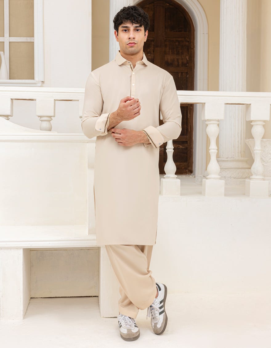 CREAM BLENDED KAMEEZ SHALWAR