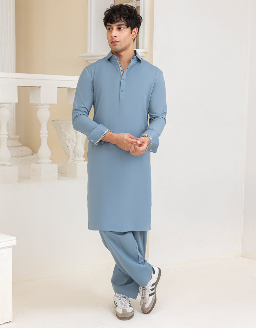 TURQUOISE BLENDED KAMEEZ SHALWAR