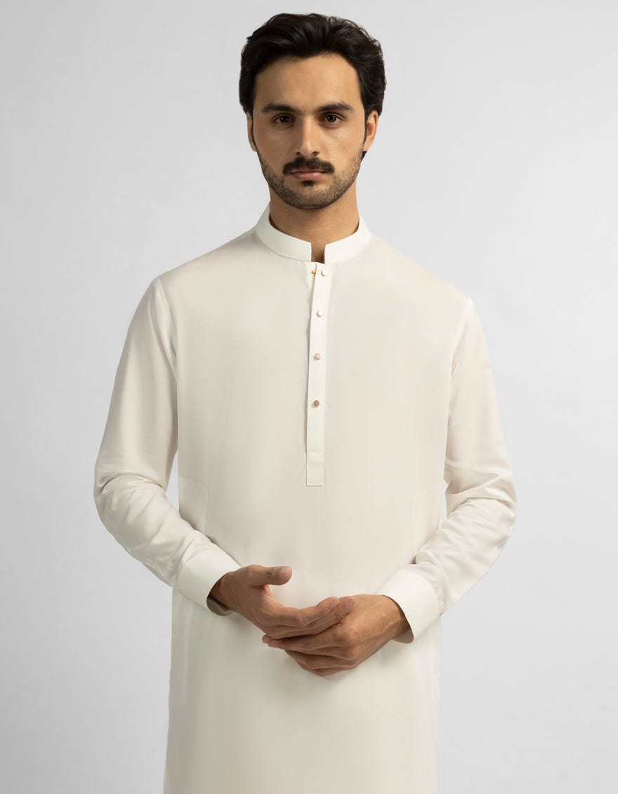 OFF WHITE COTTON PLAIN KURTA TROUSERS