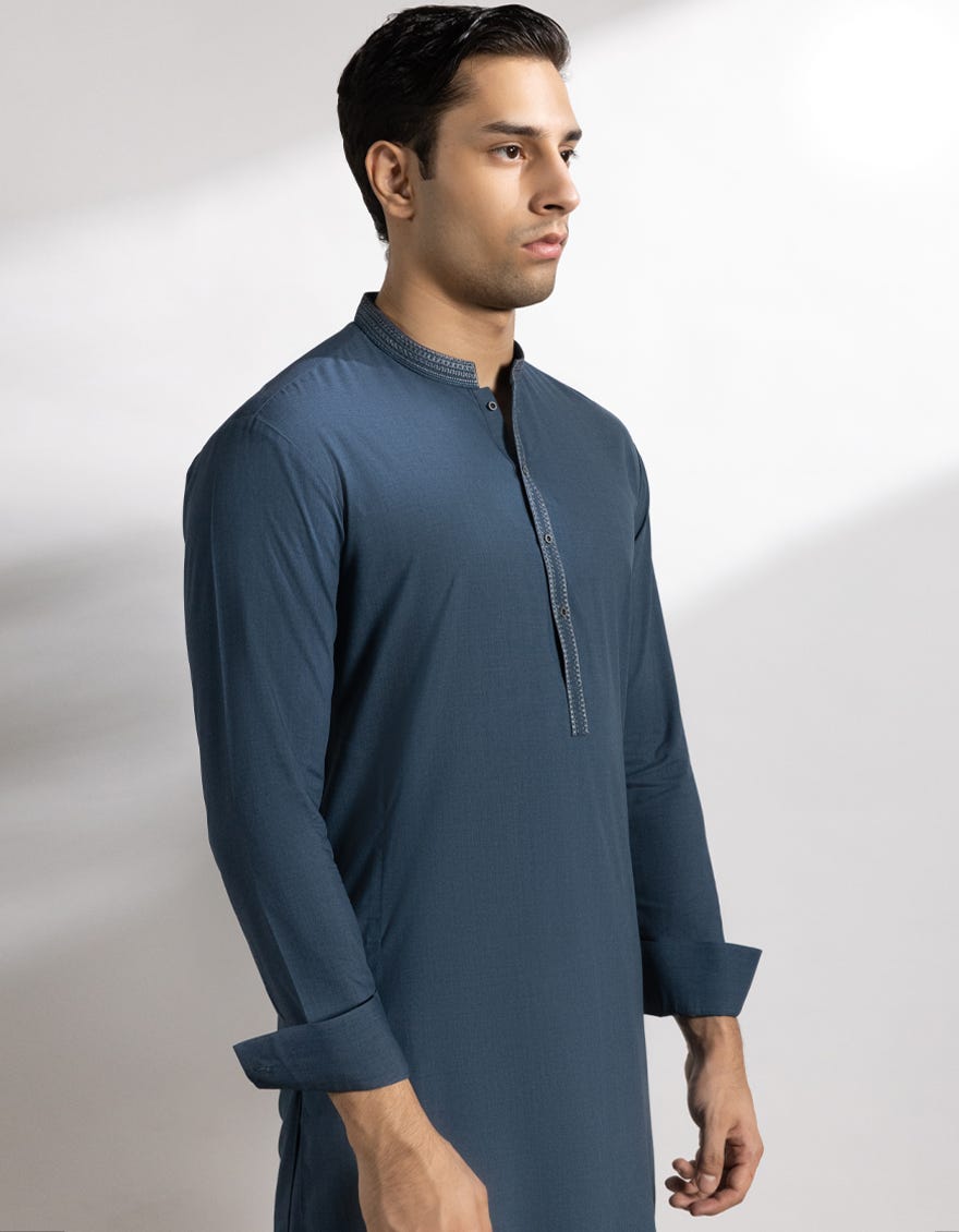 DENIM BLUE BLENDED KAMEEZ SHALWAR