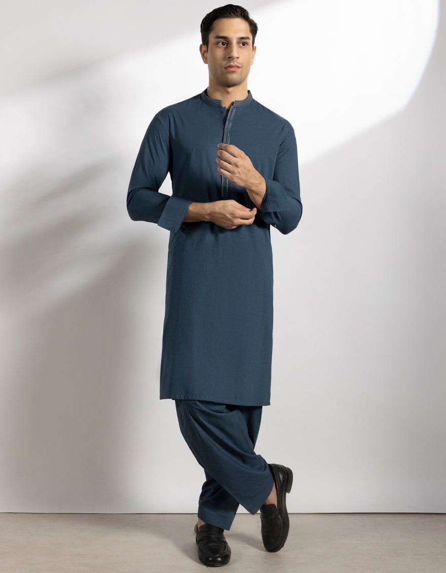 DENIM BLUE BLENDED KAMEEZ SHALWAR