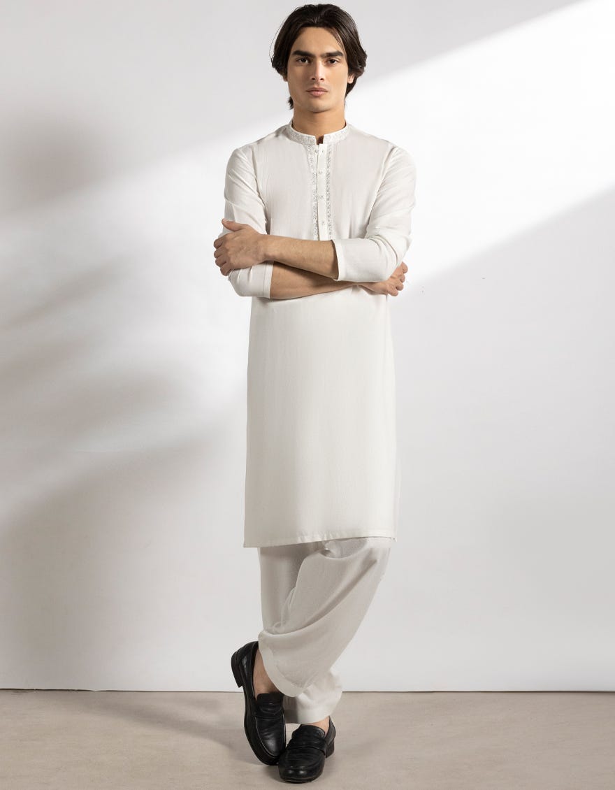 OFF WHITE BLENDED KAMEEZ SHALWAR