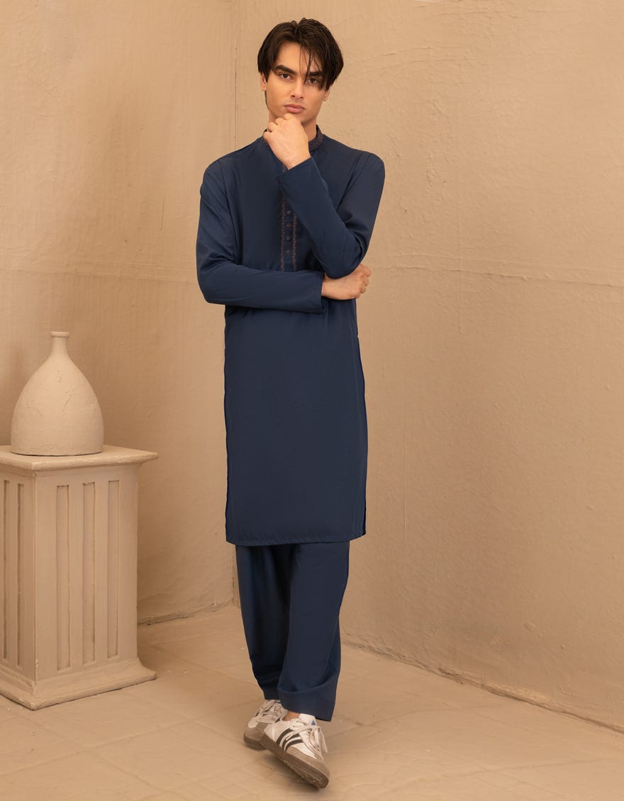 BLUE BLENDED KAMEEZ SHALWAR