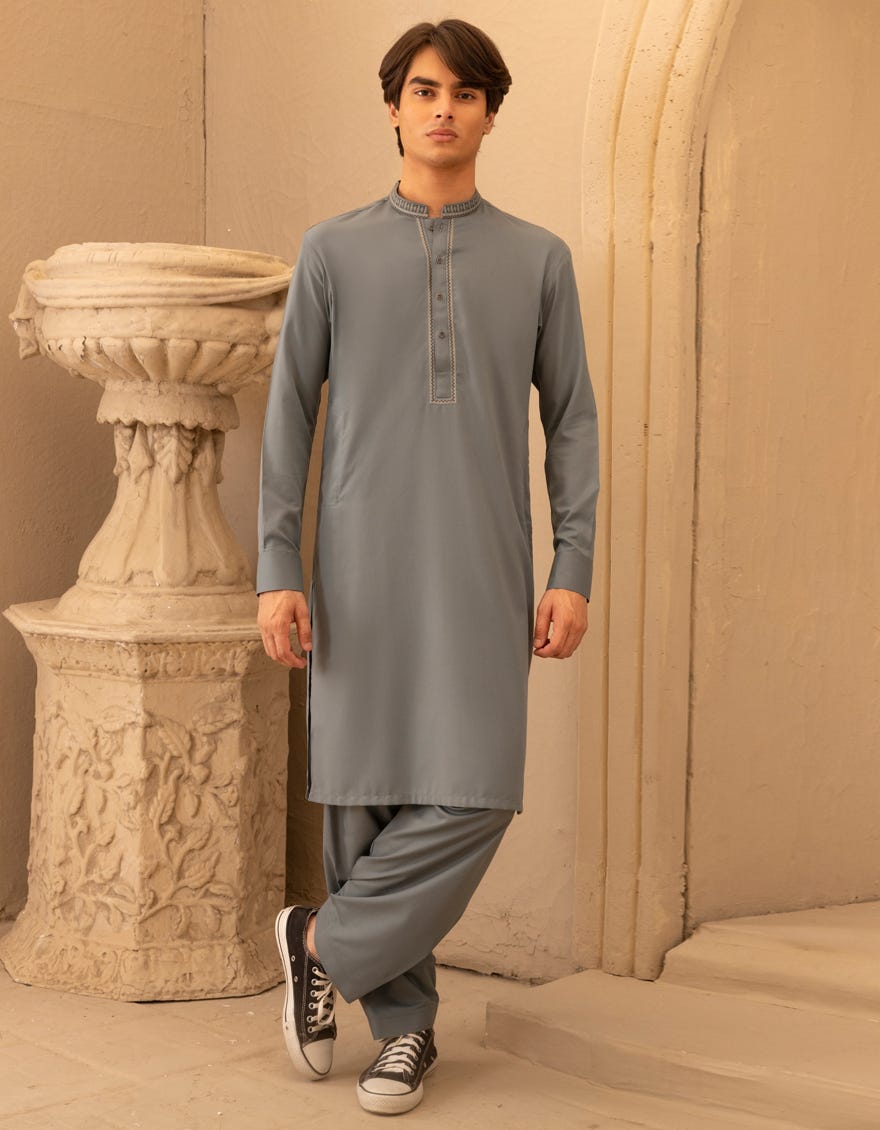 DARK CYAN BLENDED SEMI-FORMAL KAMEEZ SHALWAR