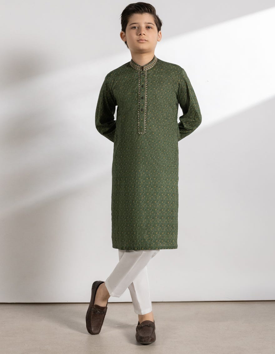 GREEN COTTON KURTA
