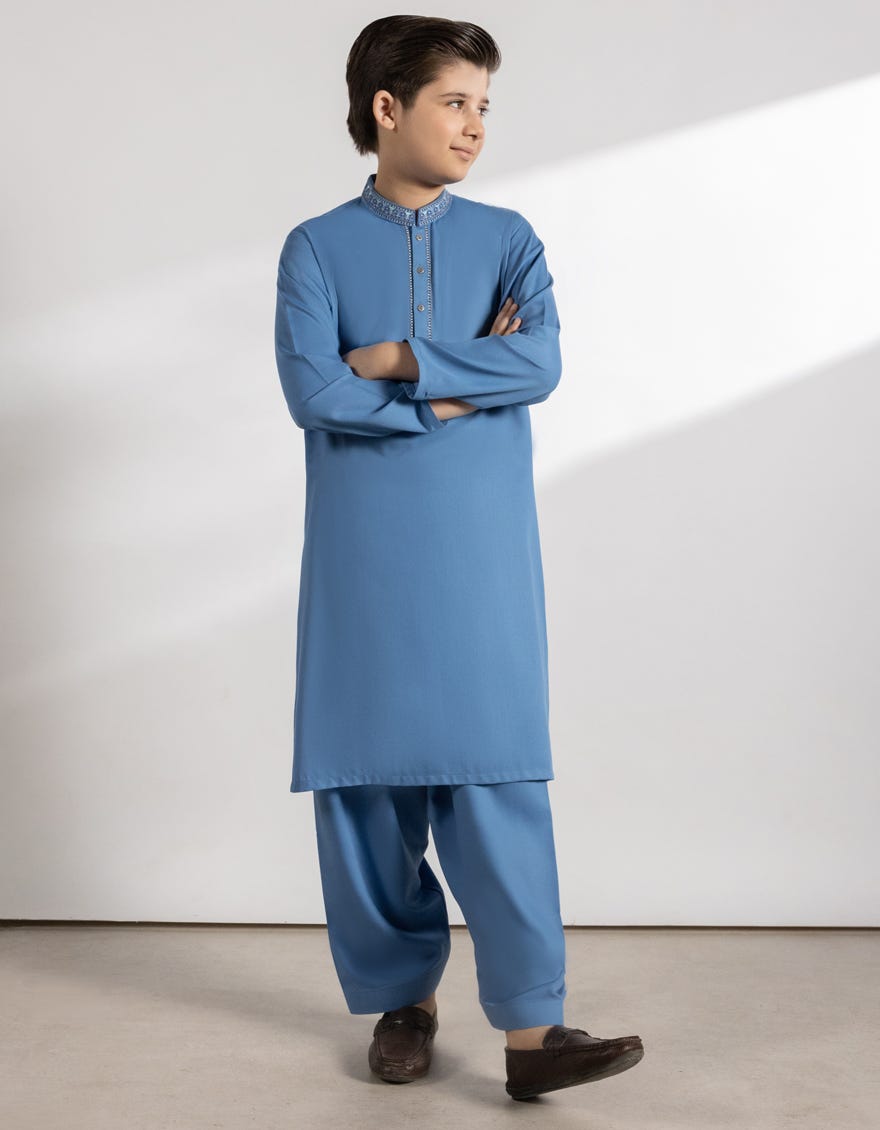 SKY BLUE BLENDED KAMEEZ SHALWAR
