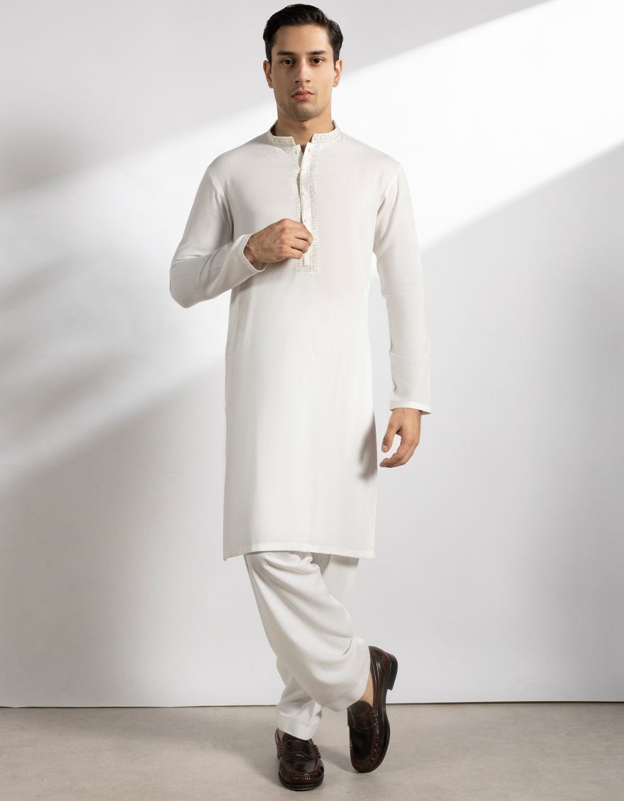 OFF WHITE BLENDED KAMEEZ SHALWAR