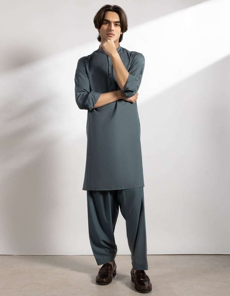 BLUE-GREY BLENDED KAMEEZ SHALWAR