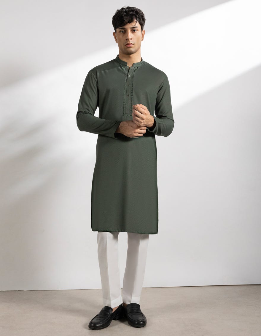 DARK GREEN BLENDED KURTA