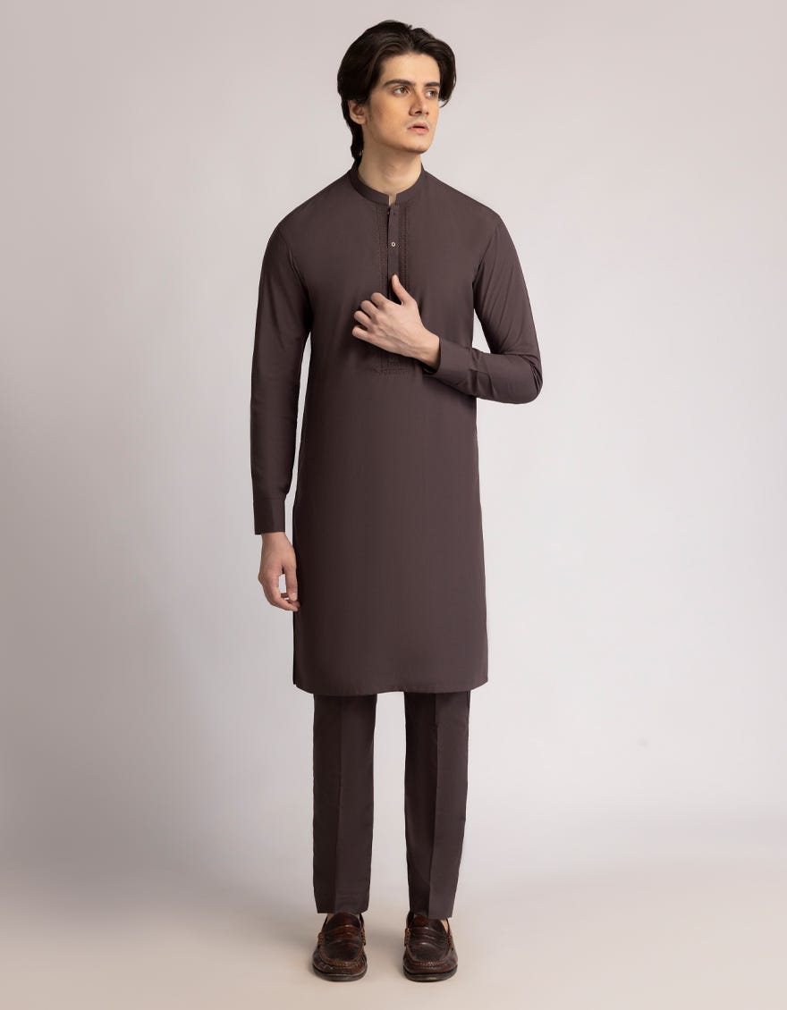 DARK BROWN SEMI FORMAL KAMEEZ SHALWAR