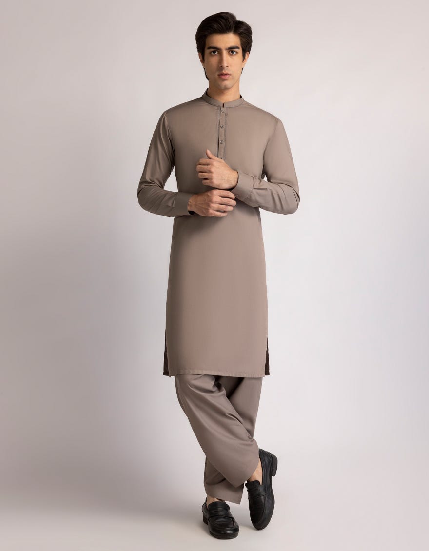 MUD BROWN SEMI FORMAL KAMEEZ SHALWAR