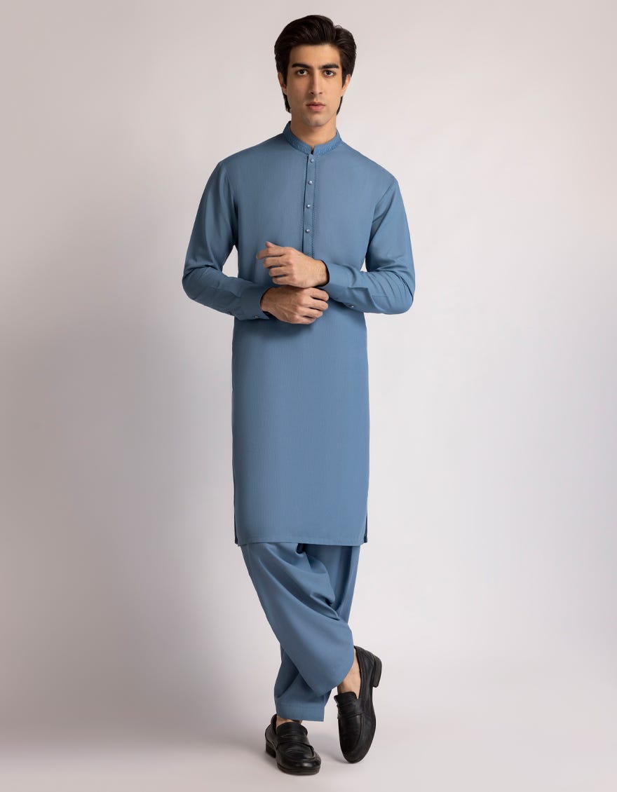 BLUE SEMI FORMAL KAMEEZ SHALWAR