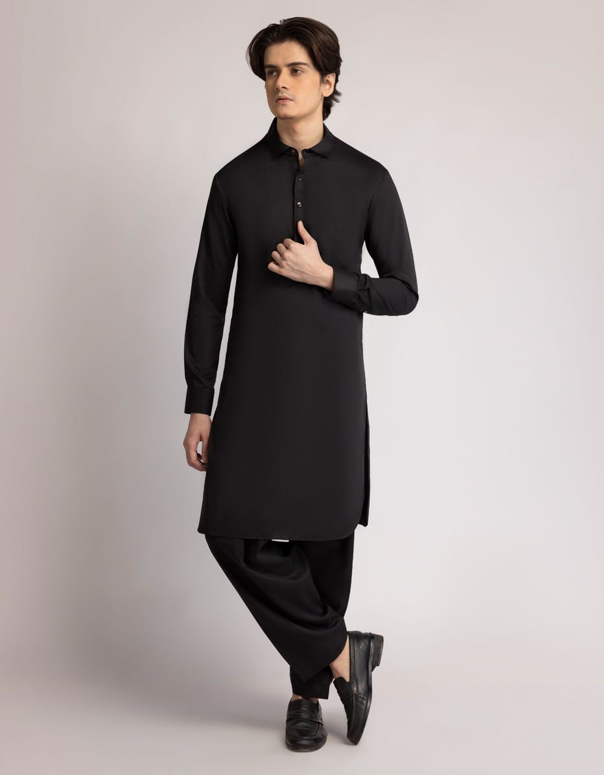BLACK BLENDED PLAIN KAMEEZ SHALWAR