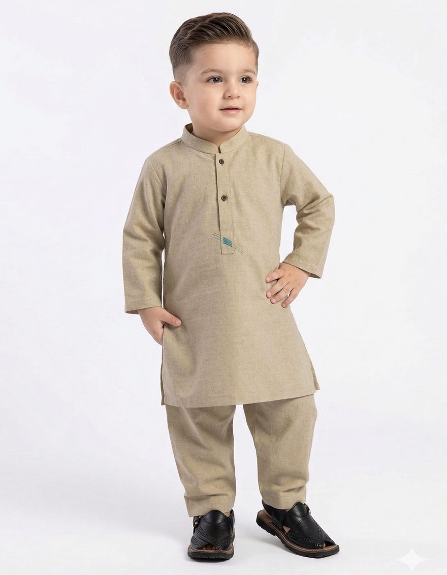 BEIGE PLAIN KAMEEZ SHALWAR