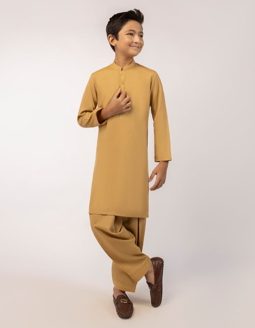 MUSTARD BLENDED PLAIN KAMEEZ SHALWAR