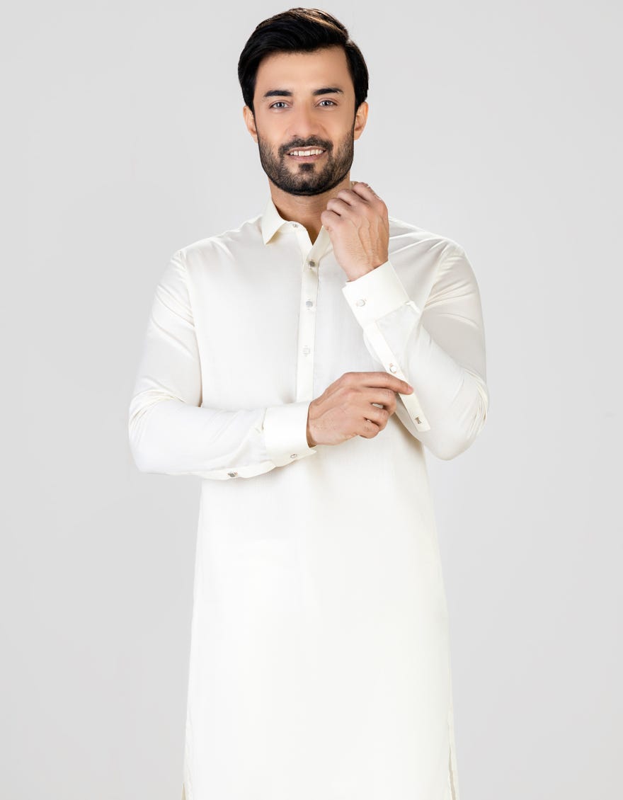 Cream Cotton Men's Kameez Shalwar | Jjks-S-47001