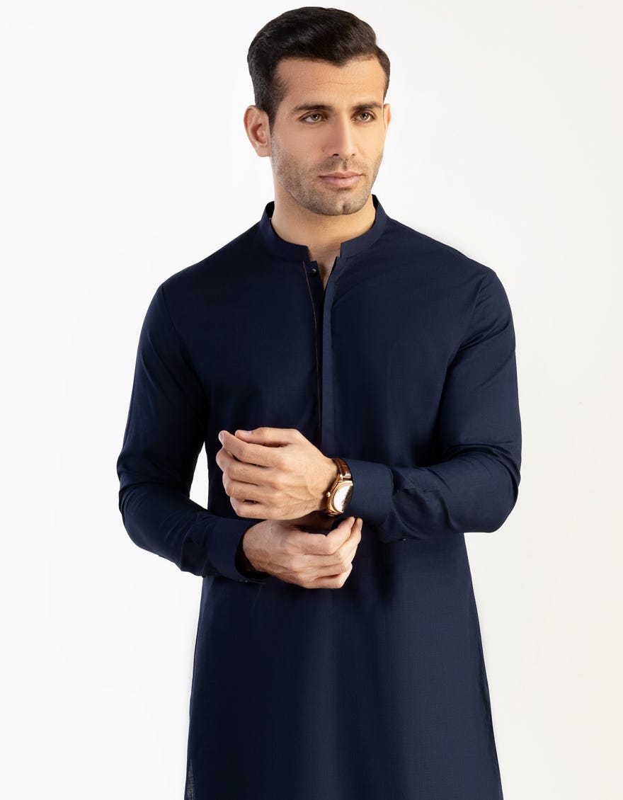 Navy Blue Cotton Men's Kurta Pajama | Jjkp-S-47004