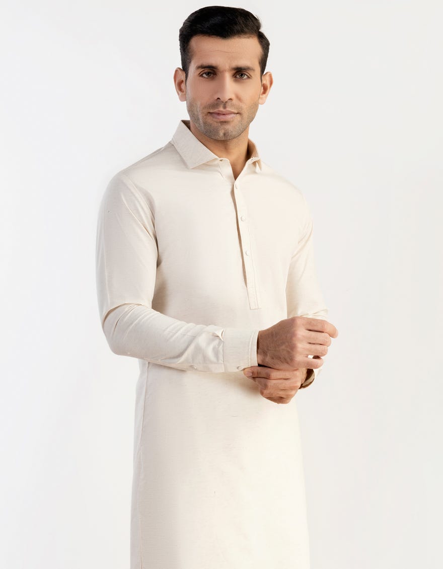 Off White Blended Men's Kameez Shalwar | Jjks-S-47008