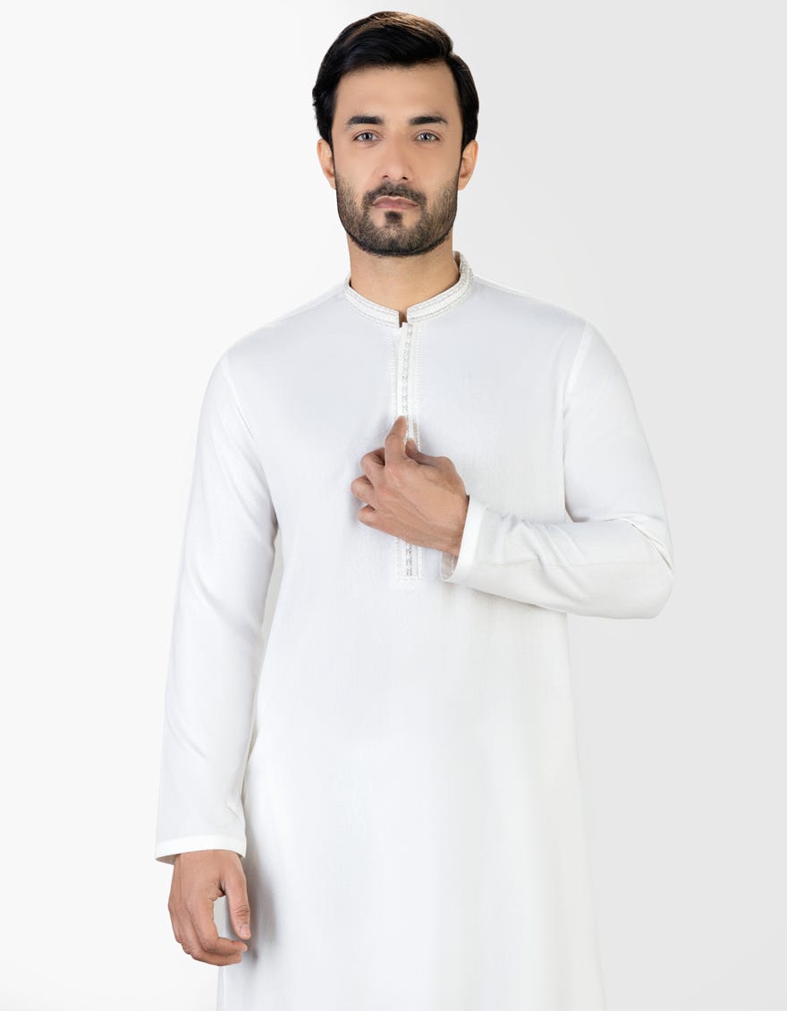 Off White Blended Men's Kameez Shalwar | Jjks-S-47009
