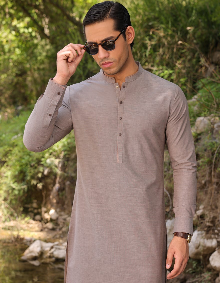 Hatched Brown Cotton Men's Kurta Pajama | Jjkp-S-47012