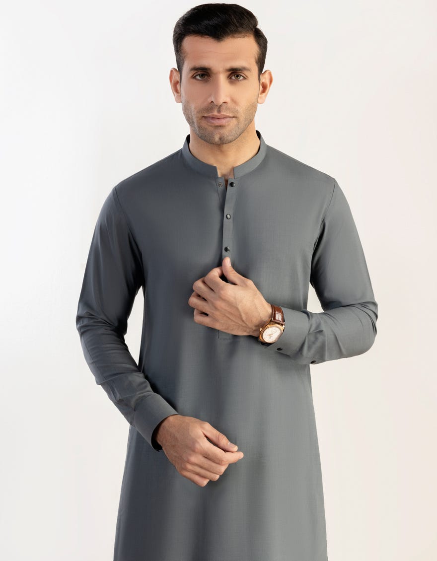 Grey Green Blended Men's Kameez Shalwar | Jjks-S-47016