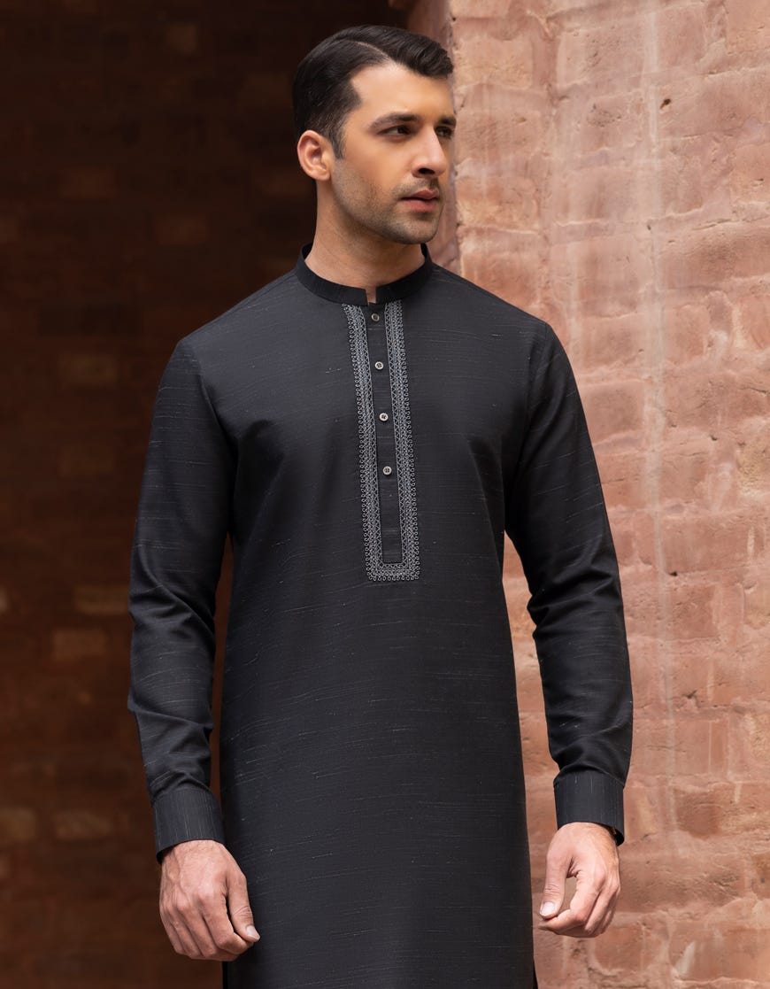 Black Blended Men's Kurta Pajama | Jjkp-S-47017
