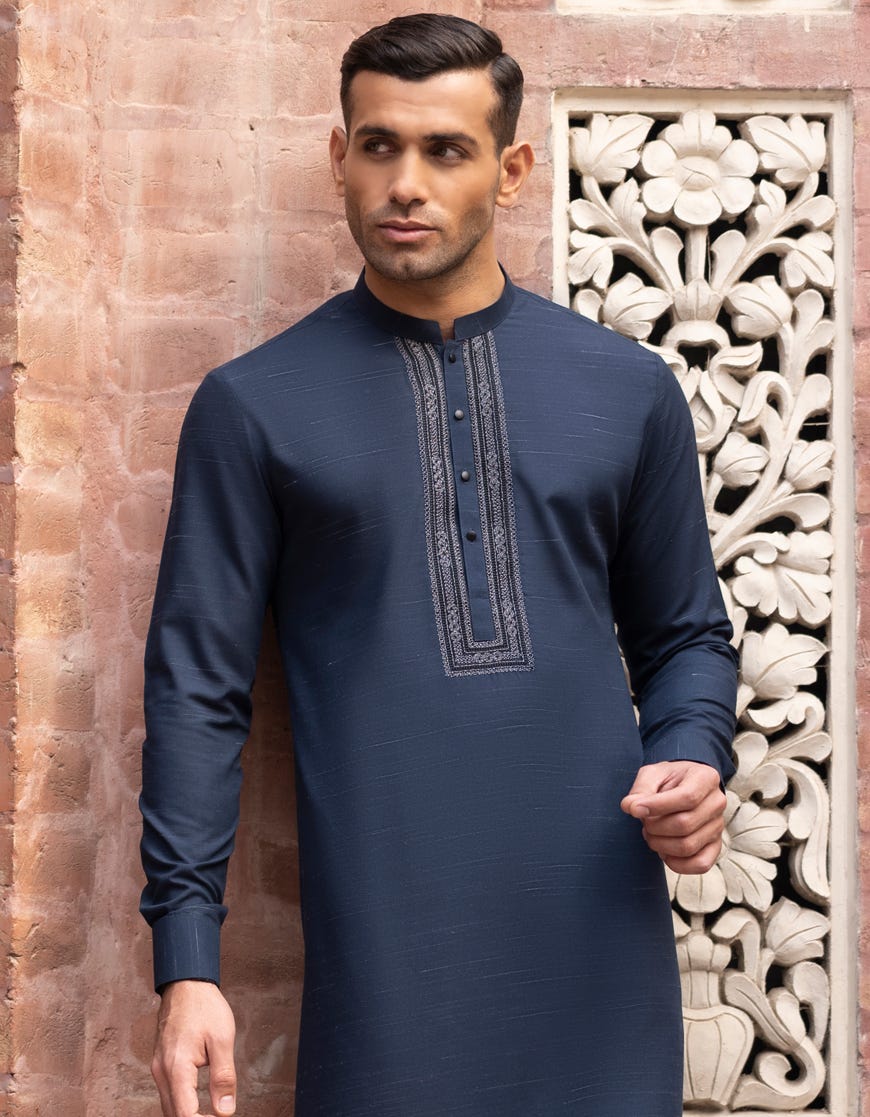 Blue Blended Men's Kurta Pajama | Jjkp-S-47018