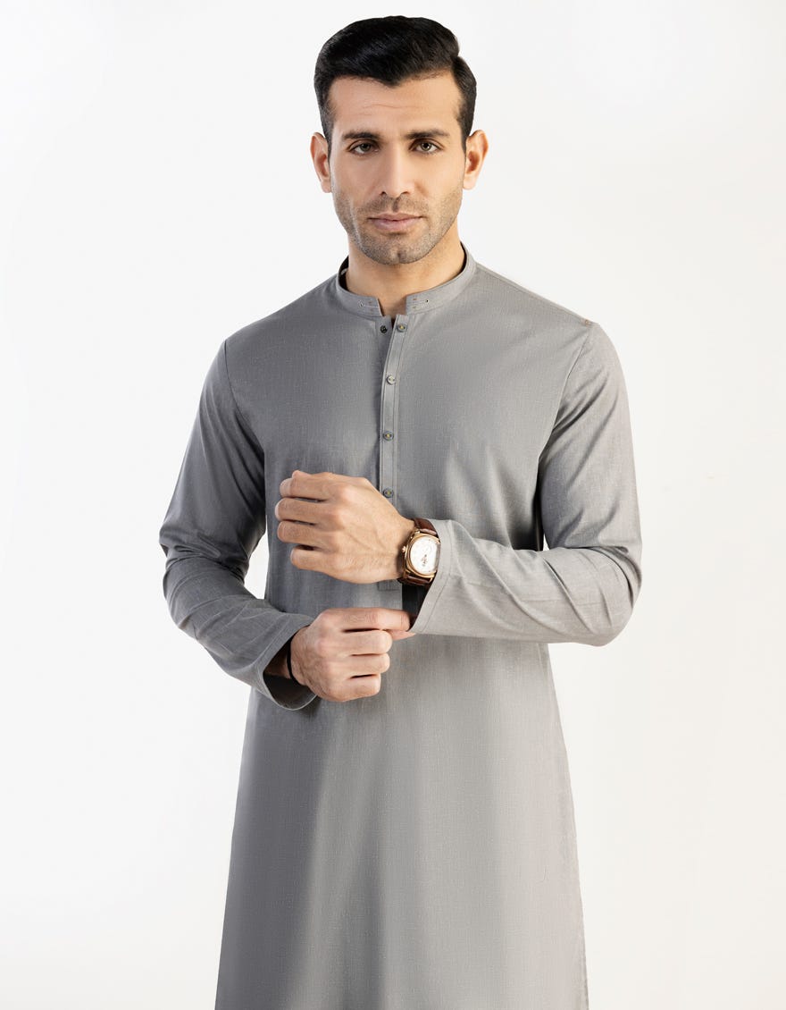 Grey Blended Men's Kameez Shalwar | Jjks-S-47020