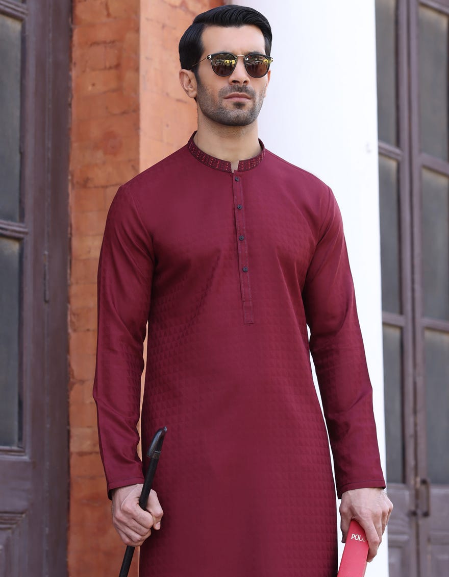 Maroon Blended Men's Kurta | Jjk-S-47021
