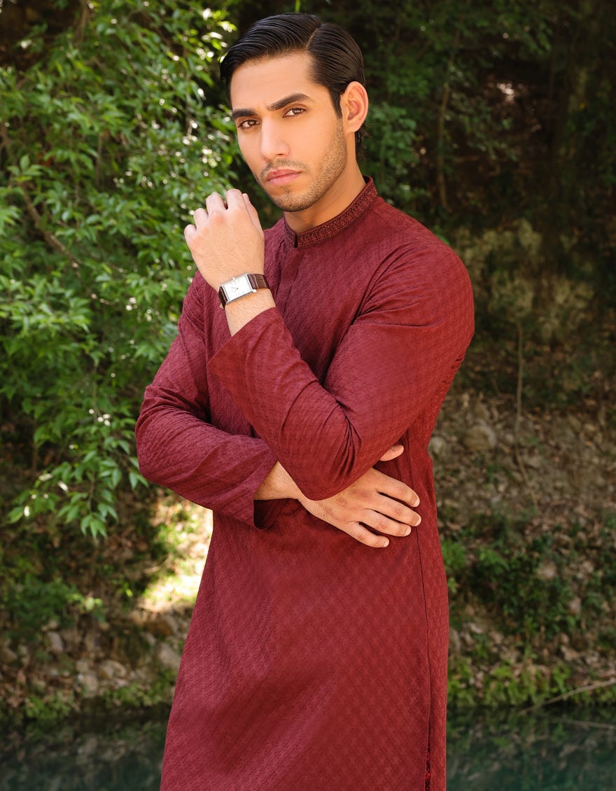 Maroon Cotton Men's Kurta | Jjk-A-47023