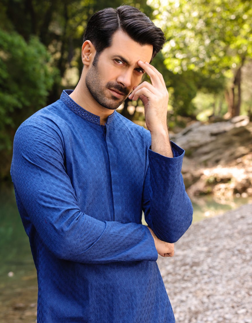 Blue Cotton Men's Kurta | Jjk-S-47024