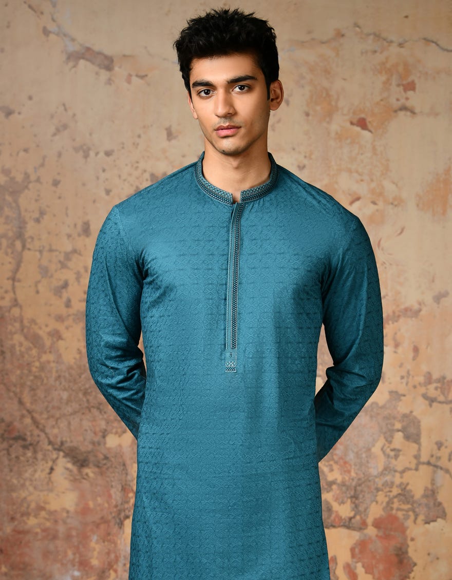Sea Green Cotton Men's Kurta | Jjk-A-47026